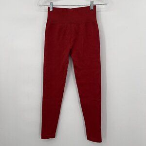Bo+Tee Women’s Seamless Ribbed High Waist Leggings Deep Red Shade Size S